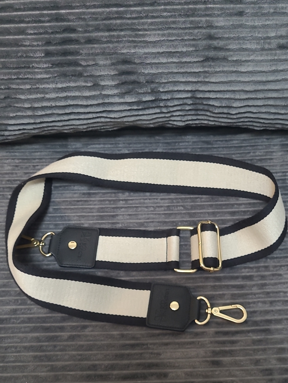 Erin Condren Adjustable Black and Cream Crossbody Strap - Gold Hardware